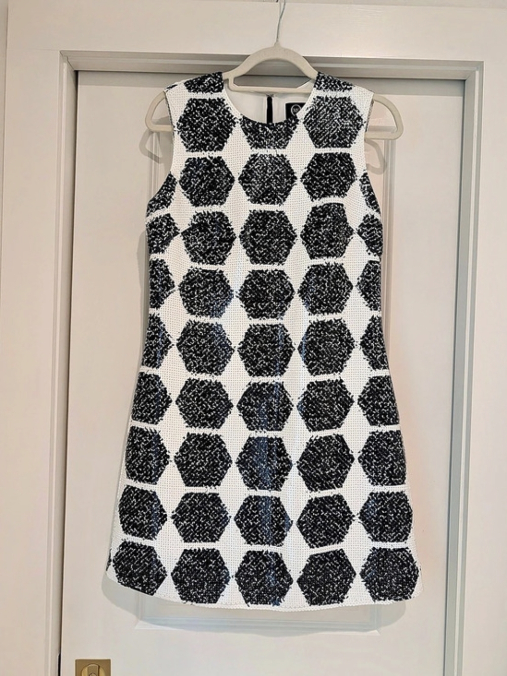 Alexander McQueen Sequin Geometric Mini Dress in Black & White Size T38 NWT